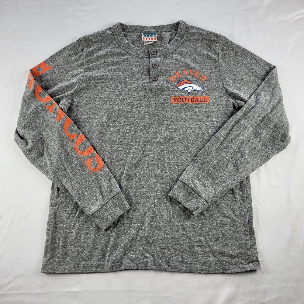 Denver Broncos Football Mens Henley Shirt Long Sleeve NFL Medium Junk Food